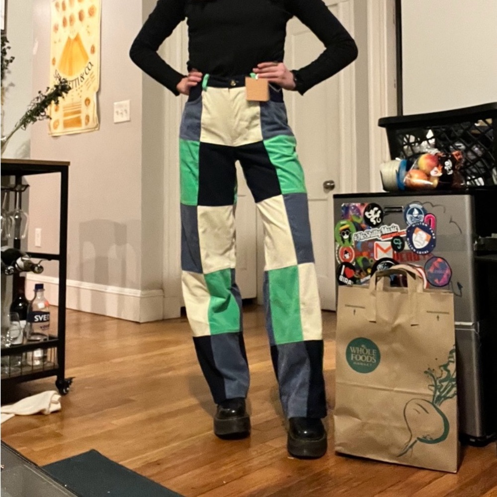 Corduroy color block pants